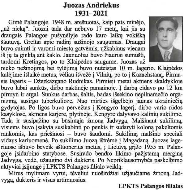 Juozas-Andriekus „Tremtinys“, 2021 Nr. 17